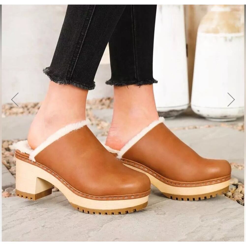 Madden Girl Women's Forte-F Faux Fur Lined Platform Heeled Clog Pumps 7.5 NWOT